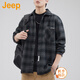 吉普（JEEP）美國正品高端格子長(cháng)袖襯衫春秋季男裝上衣服痞帥翻領(lǐng)薄款夾克外套 灰色 【官方正品】 XL 【適合150斤左右】