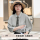 紫涵（ZIHAN）紫涵七分袖領(lǐng)帶襯衫女2025年春季新款輕薄簡(jiǎn)約寬松內搭燈籠袖上衣 灰色 M