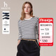 哈吉斯（HAZZYS）女裝 秋季女士純棉條紋寬松長(cháng)袖T恤女ABTSE0CCX02