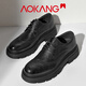 Aokang皮鞋男春季2026新款真皮厚底英倫風(fēng)休閑男鞋增高正裝商務(wù)鞋子 黑色 41