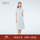 OVV2023春夏新款女裝單面緞三醋酸經(jīng)典圓領清爽百褶短袖連衣裙 藍灰（凈色）06 L