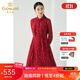 喬萬(wàn)尼春裝女年秋季新款 中長(cháng)襯衫裙氣質(zhì)修身顯瘦印花長(cháng)袖雪紡連衣裙 中年女裝 紅色 M