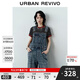 UR2025秋季新款女裝潮流做舊水洗貓須牛仔背帶褲UYV850122 藍色 25