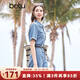 百圖betu女裝夏季新款連體褲復古水洗牛仔工裝連體褲女2404D05 牛仔色 L