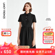 朗姿法式輕禮服通勤小黑裙夏新品短袖黑色中長款襯衫連衣裙女裙子 黑色2 2XL 175/92A