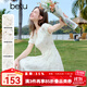 百圖betu女裝2025夏季新款連衣裙抽褶泡泡袖國風(fēng)印花收腰裙子2503T91 米白 M