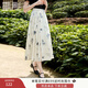 香影新中式國風(fēng)半身裙女夏季2025新款印花百褶日?？纱└牧捡R面裙 黑色 M