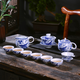 金頂力景德鎮釉下青花瓷功夫茶具套裝家用高檔陶瓷粉彩茶壺蓋碗茶杯禮盒 春暉 11頭