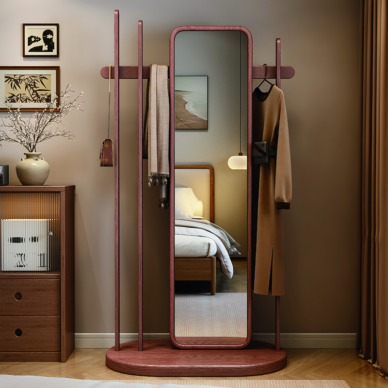 唯博思實(shí)木穿衣鏡掛衣架一體家用客廳臥室創(chuàng  )意試衣鏡落地鏡多功能衣帽架 胡桃色【穿衣鏡衣帽架一體】 【送貨入戶(hù)】