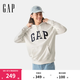 Gap男女裝2025春季新款貼布繡logo連帽衫衛衣經(jīng)典上衣美版 灰白色 868460 S 美碼 M亞洲碼175/92A
