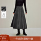 茵曼2025秋冬女裝新款復古磨毛格子百褶半身裙高腰寬松A字裙子 灰黑格子 L