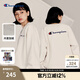 Champion冠軍秋冬加絨情侶草寫(xiě)刺繡logo圓領(lǐng)長(cháng)袖衛衣男女美式 米白色 M