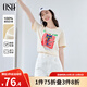 歐莎（OSA）港風(fēng)奶油杏色英文印花短袖女2025新款寬松顯瘦內搭T恤上衣 米杏色 S