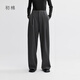 初棉老錢(qián)風(fēng)連腰設計壓褶顯瘦西褲女25秋冬寬松直筒格雷灰休閑褲 深灰色 M