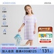 愛(ài)慕兒童家居服女童孩零碳蘭精莫代爾短袖睡裙夏季接觸涼感睡衣紫條紋170