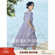 茵曼（INMAN）七七同款連衣裙2025夏女裝新款田園純棉提花方領(lǐng)A字泡泡袖蛋糕裙 紫色 L