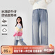 左西女童褲子春秋款兒童牛仔褲防褪色2025新款中大童長(cháng)褲 牛仔色 150