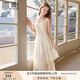香影吊帶連衣裙女2025秋季新款法式海邊v領(lǐng)裙子蕾絲邊內(nèi)搭蛋糕裙 米色 M