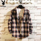 花花公子（PLAYBOY）格子襯衫男長(cháng)袖加絨秋冬2025新款潮流保暖外套男士休閑寬松上衣男 咖啡格 C-3390HHCS1909 XL 175