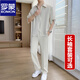 羅蒙（ROMON）春秋季長(cháng)袖襯衫套裝男士休閑輕熟痞帥搭配垂感抗皺男士休閑褲套裝 718米白色(中袖套裝) XL 130-145斤
