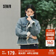 森馬（Semir）牛仔外套女拼接仿兔毛翻領(lǐng)寬松港風(fēng)冬季落肩夾棉夾克103724108001