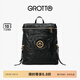 GROTTO個(gè)樂(lè )黑石雙肩包大容量褶皺綿羊皮軟皮背包電腦包通勤旅行包 黑石背包L（金標）