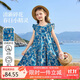 ASK JUNIOR兒童純棉裙子夏女大童飛袖連衣裙青少年碎花裙荷葉邊 藍(lán)色  150 