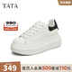 他她（TATA）女鞋2025新款奶油泡泡厚底鞋子小白鞋透氣休閑增高板鞋 白/黑（刺繡版） 36