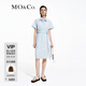 MO&Co.連衣裙夏解構斜側交叉收腰高腰挺括骨感襯衫裙摩安珂 愛(ài)麗斯藍色 S 160