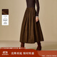 茵曼（INMAN）茵曼2025冬女裝新款美拉德燈芯絨A字百褶中長(cháng)傘裙半身裙 深咖色 S