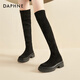達芙妮彈力靴女厚底秋冬新款長(cháng)筒靴過(guò)膝靴瘦瘦靴絨面配裙子百搭長(cháng)靴女 黑色-單里（秋冬款） 37