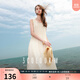 三彩2025夏季新款無(wú)袖連衣裙盤(pán)帶繡花雪紡A字裙背心長(cháng)裙M 米白色 S 155/80A