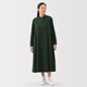 無(wú)印良品（MUJI）女式 法蘭絨 立領(lǐng)長(cháng)袖連衣裙女裝裙子純棉連身裙25年秋季 深綠色 XL (165/92A)
