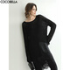COCOBELLA松弛感鏤空提花微透視針織衫女不規則下擺疊穿罩衫MZ0009 黑色 L