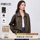 尚都比拉都市通勤PU皮衣女春裝寬松顯瘦夾克翻領(lǐng)機車(chē)外套 咖色  S 