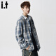 :CHOCOOLATE it格子長(cháng)袖襯衫男士2026春秋季通勤休閑襯衣外套上衣 深藍色 XL 【建議135-150斤】