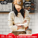馬登女裝 復古圓領(lǐng)鏤空麻花菱格毛衣短款套頭米白色絞花針織衫 白米色 馬登工裝 S