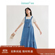 茵曼牛仔背帶裙2024夏季女裝新款萊賽爾棉綁帶連衣裙 牛仔藍 S