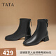 他她（TATA）奶皮靴法式氣質(zhì)短靴女靴通勤瘦瘦靴彈力靴秋冬新WYX02DD4 黑色 38