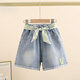 迪士尼女童牛仔短褲中大兒童褲子夏季薄款洋派五分褲兒童寬松休閑運動(dòng) 藍色[女童中大童牛仔短褲] 160 cm 建議身高1.6米
