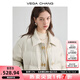 VEGA CHANG啞光PU皮羽絨服女2025年秋冬新款小個(gè)子白鴨絨短款外套 米色 S