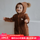 OAK FAMILY秋冬新品寶寶長(cháng)袖連體衣兒童燈芯絨保暖爬服連帽哈衣 焦糖色 90cm