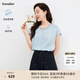 珂萊蒂爾女裝夏季通勤百搭訂鉆設(shè)計(jì)感別致圓領(lǐng)襯衫上衣 淡藍(lán) XL