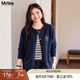 MsShe【18支北極絨】大碼女裝2025新款秋裝胖mm寬松刺繡毛衣外套 藏青藍(lán)色現(xiàn)貨 3XL