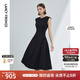 朗姿法式赫本風(fēng)復古小黑裙女無(wú)袖高級感收腰顯瘦夏新款連衣裙 黑色 L