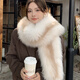 勤馳狐貍皮毛圍巾毛皮草女秋冬百搭韓系高感保暖護頸毛絨圍脖披肩加長(cháng) 米咖色