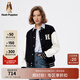 暇步士（Hush Puppies）女裝秋美式復古休閑學(xué)院風(fēng)拼接棒球領(lǐng)外套 196深藍 M