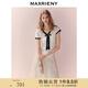 MAXRIENY赫本風(fēng)v領(lǐng)蝴蝶結(jié)套頭針織衫女航海風(fēng)撞色短袖上衣25秋款 米白 M