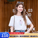 百圖betu女裝2025春夏新款T恤圓領(lǐng)卡通印花袖口拼接國風(fēng)短袖女2502T30 白色 L