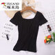 啄木鳥(niǎo)（TUCANO）純色莫代爾棉T恤女夏圓領(lǐng)短袖打底衫百搭修身顯瘦黑色短款上衣 黑色(前后低領(lǐng)) XL (建議115-125)